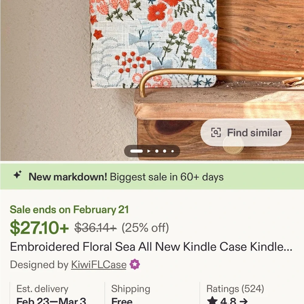 Floral Embroidered Fabric Cover Kindle Case